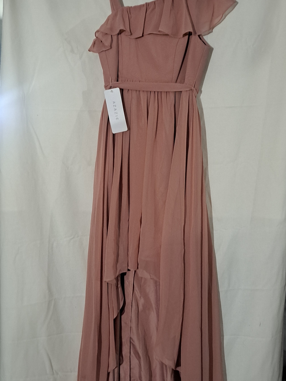 Azazie Mauve One-Shoulder Ruffle High-Low Dress